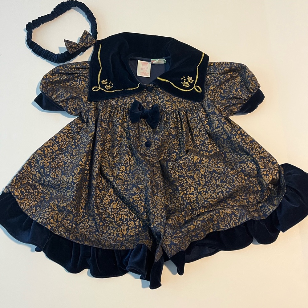 Vintage Allison Ann Elegant Navy and Gold Kids Formal Dress Size 2T with head